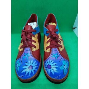 Soletech Women's Size 7 Hand Painted Handmade Leather Floral Design Shoes